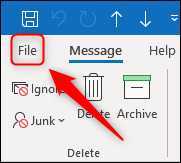 Outlook's File option.ذخیره ایمیل در Microsoft Outlook