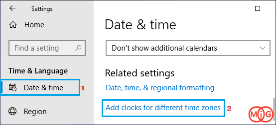 گزینه Add Clocks for different time zones