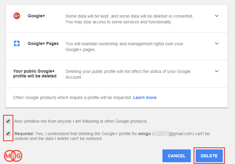 حذف حساب کاربری گوگل پلاس