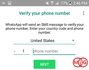 وارد کردن شماره موبایل برای ثبت نام در واتساپ