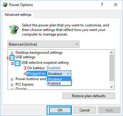USB Selective Suspend SettingsUSB Settings > USB selective suspend setting Option in Windows 10