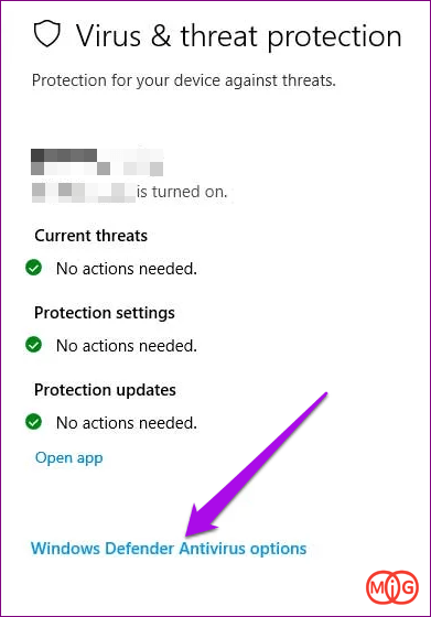 Windows Defender Antivirus options
