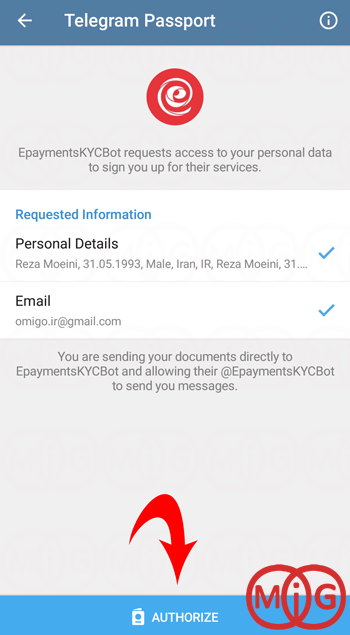 email on telegram passport