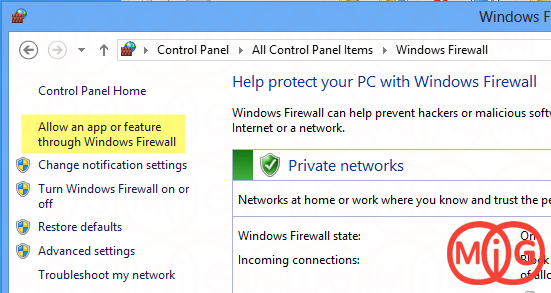 Allow an app or feature through Windows Firewall