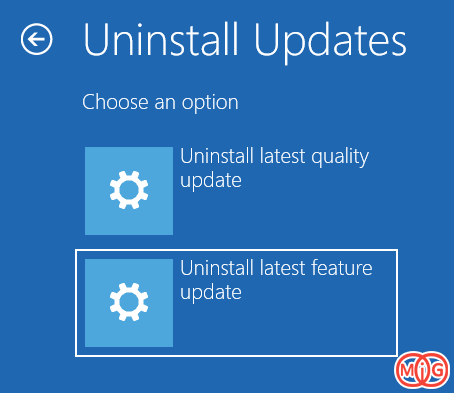 Uninstall latest quality update ، Uninstall latest feature update