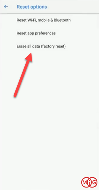 Erase all data (factory reset) را انتخاب کنید.