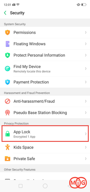 استفاده از گزینه App Lock