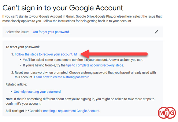 Follow the steps to recover your account