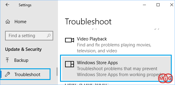 Troubleshoot > Windows Store Apps > Run the Troubleshooter