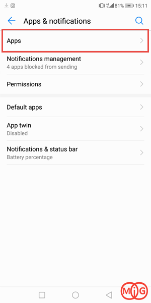 وارد Apps & notifications شوید و Apps را انتخاب کنید