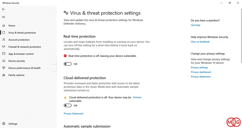 چگونگی غیرفعال کردن Windows Defender در ویندوز 10 به طور موقت (تنظیمات سیستم)