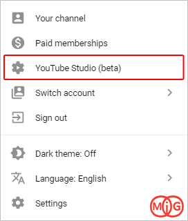 گزینه YouTube Studio (beta)