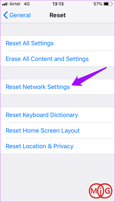 Reset Network Settings در آیفون