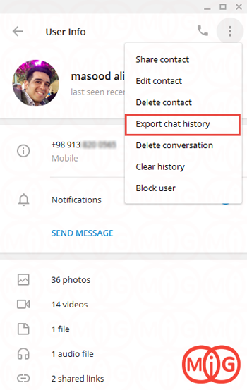 Export chat history تلگرام