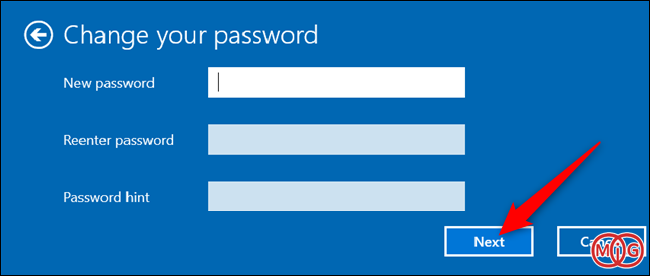 ورود رمز جدید برای حساب کاربری ویندوز 10