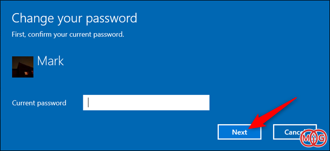 ورود رمز عبور فعلی ویندوز 10