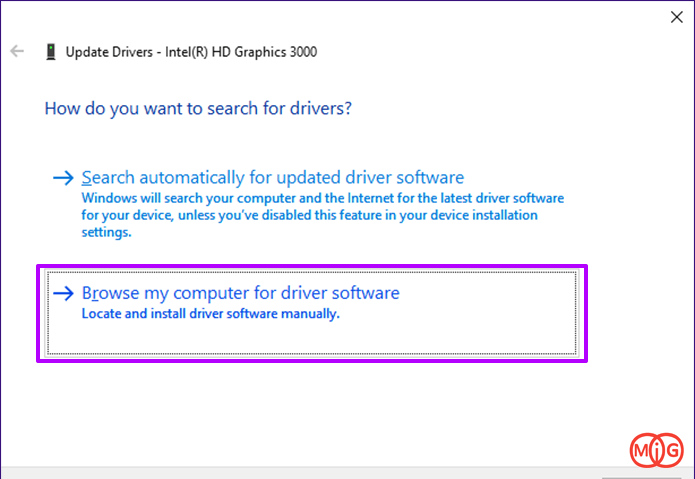 بر روی Browse My computer for Driver Software کلیک کنید