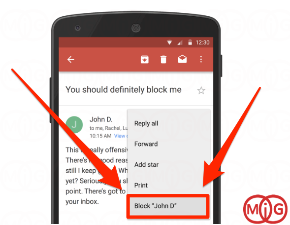 بلاک کردن ایمیل در Gmail در گوشی