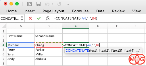ترکیب چند سلول مختلف در اکسل با استفاده از تابع Concatenate