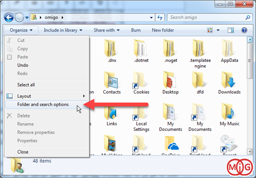Folder and search options