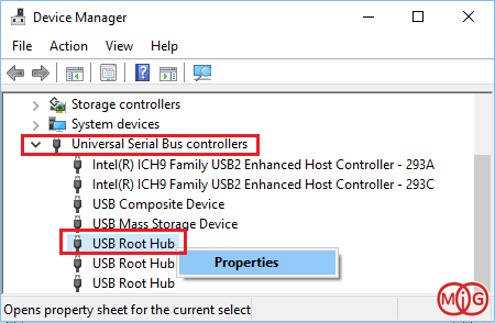 تغییر تنظیمات Power Management برای USB Root Hub
