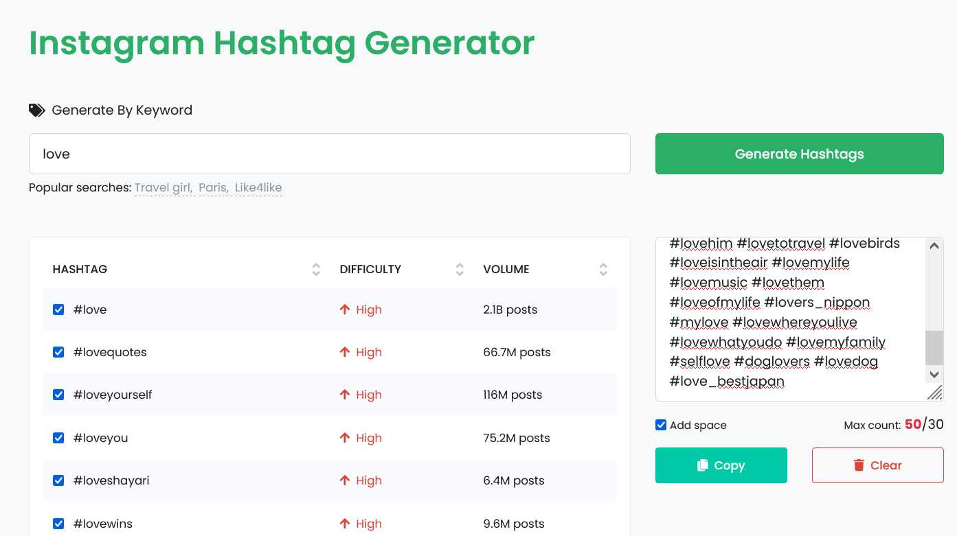 Top 30 love hashtags 2024 Copy & Paste